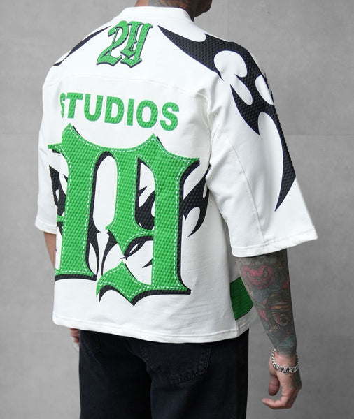 MEN WHITE/ GREEN STUDIOS CROP TOP