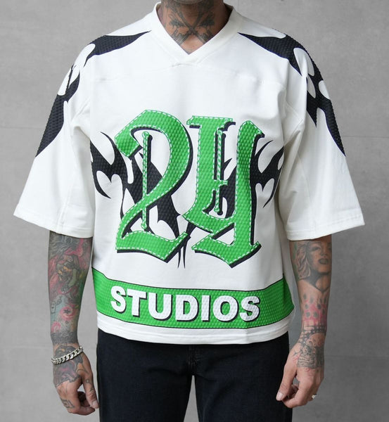 MEN WHITE/ GREEN STUDIOS CROP TOP