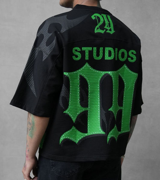 MEN BLACK/ GREEN CROP STUDIOS JERSEY