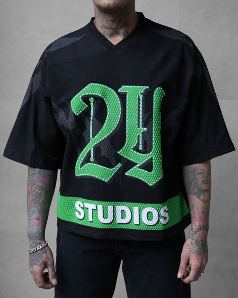MEN BLACK/ GREEN CROP STUDIOS JERSEY