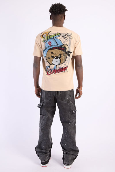 Men Khaki Left Point JIME YG Rhinestone tee