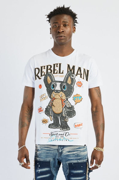 Men white Left Point DOG RABEL MAN YO Rhinestone tee