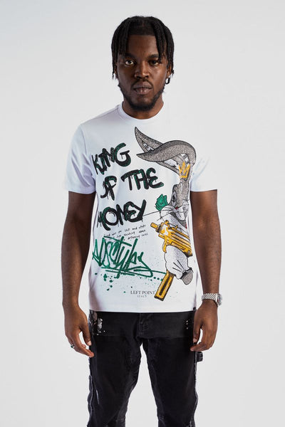 Men white Left Point RAD RABBIT YG Rhinestone tee