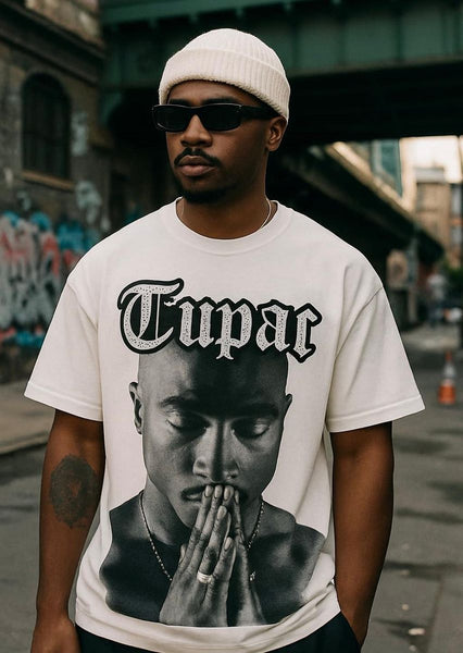 MEN WHITE TUPAC BACK LIFE RHINESTONE CROP TOP