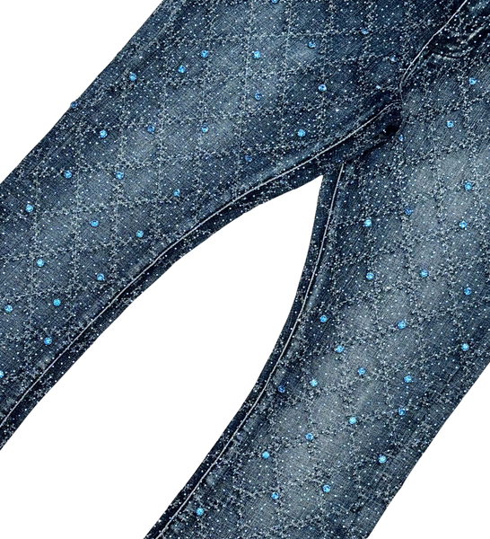MEN DARK BLUE EMBELLISH RHINESTONE FLARE DENIM