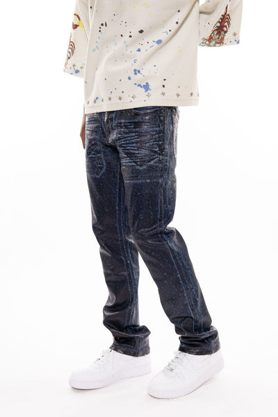 MEN MD INDIGO PATCH POCKET OIL SLICK STRAIGHT LEG JEAN