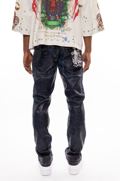 MEN MD INDIGO PATCH POCKET OIL SLICK STRAIGHT LEG JEAN