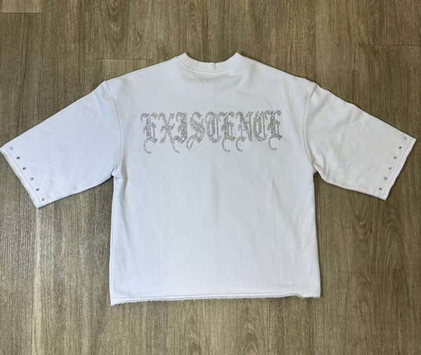 MEN WHITE ANGEL ARROW STUDDED CROP TEE