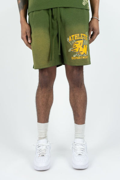 MEN OLIVE FLAMING REBEL MIND SHORTS