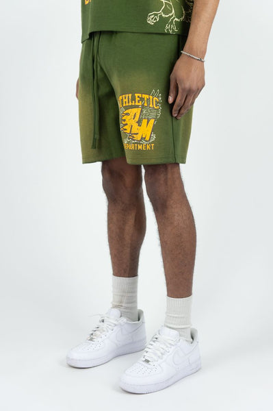 MEN OLIVE FLAMING REBEL MIND SHORTS