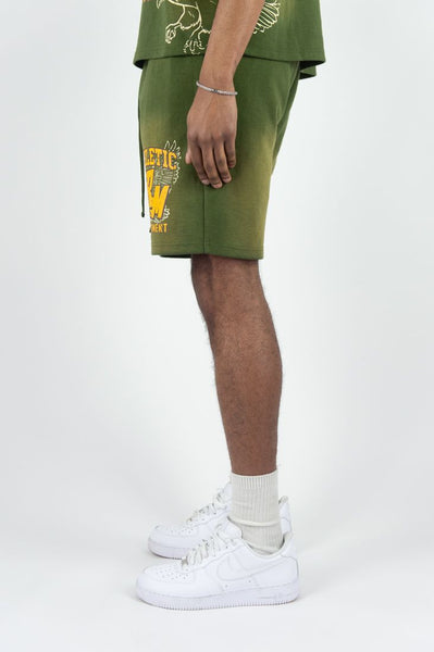 MEN OLIVE FLAMING REBEL MIND SHORTS