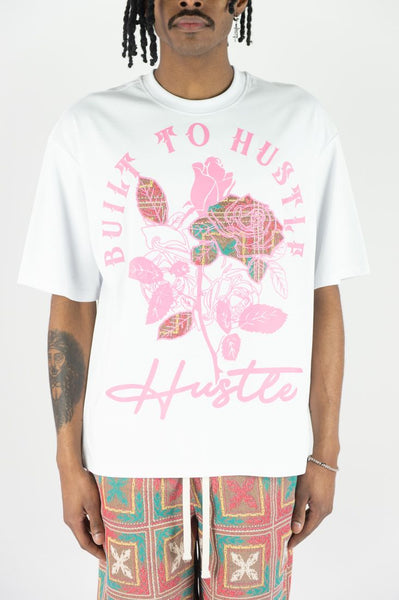 MEN WHITE/PINK BUILT TO HUSTLE TAPESTRY TEE