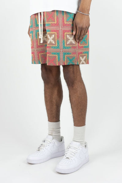 MEN WHITE/PINK BUILT TO HUSTLE TAPESTRY SHORT