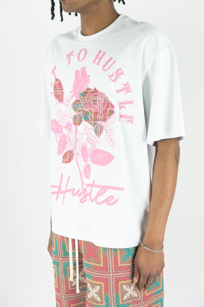 MEN WHITE/PINK BUILT TO HUSTLE TAPESTRY TEE