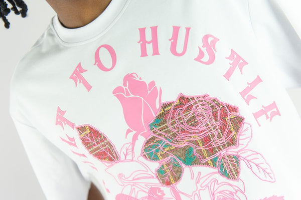 MEN WHITE/PINK BUILT TO HUSTLE TAPESTRY TEE