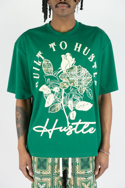 MEN REBEL MINDS GREEN BUILT TO HUSTLE TAPESTRY TEE