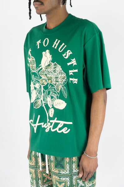 MEN REBEL MINDS GREEN BUILT TO HUSTLE TAPESTRY TEE