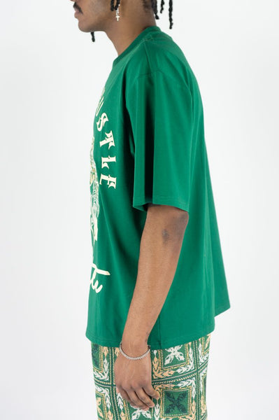 MEN REBEL MINDS GREEN BUILT TO HUSTLE TAPESTRY TEE