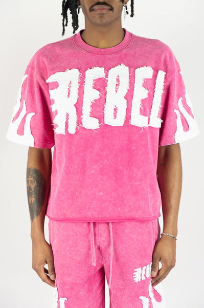 MEN PINK/ WHITE REBEL FLAME TEE