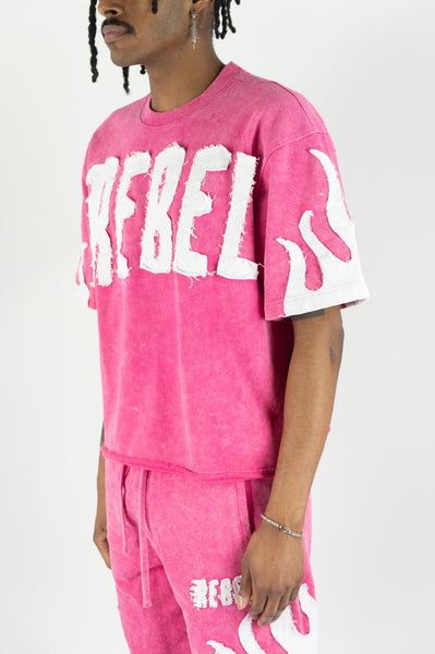 MEN PINK/ WHITE REBEL FLAME TEE