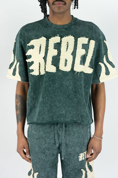 MEN GREEN REBEL FLAME TEE