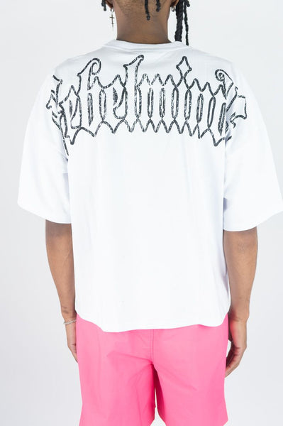 MEN REBEL MINDS WHITE TOWN RHINESTONE TEE