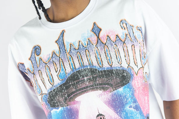 MEN REBEL MINDS WHITE TOWN RHINESTONE TEE