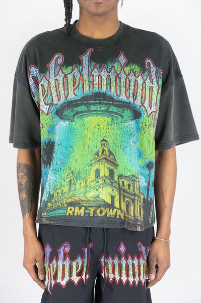 MEN BLACK REBEL MINDS TOWN RHINESTONE TEE