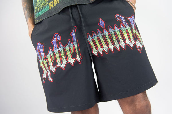 MEN REBEL MINDS TOWN RHINESTONE SHORTS
