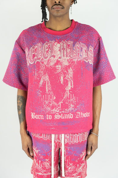 MEN REBEL MINDS HOT PINK STAND ALONE TAPESTRY WITH RHINESTONES TEE