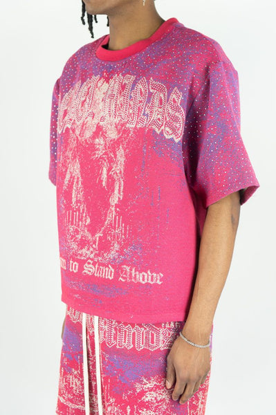 MEN REBEL MINDS HOT PINK STAND ALONE TAPESTRY WITH RHINESTONES TEE