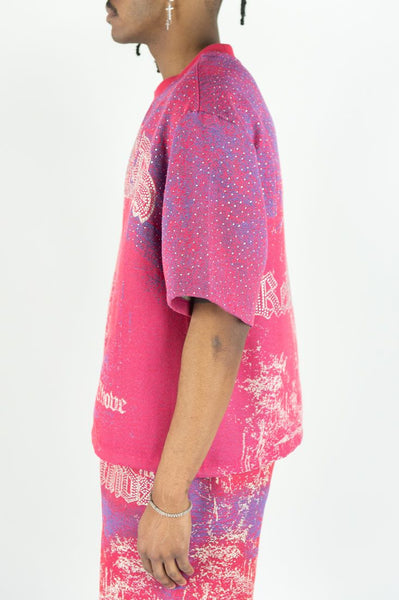 MEN REBEL MINDS HOT PINK STAND ALONE TAPESTRY WITH RHINESTONES TEE