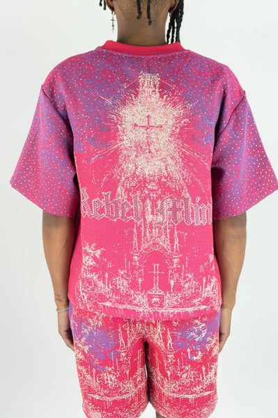 MEN REBEL MINDS HOT PINK STAND ALONE TAPESTRY WITH RHINESTONES TEE