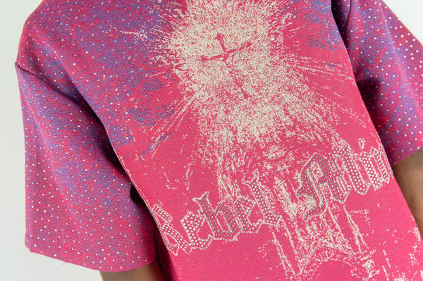 MEN REBEL MINDS HOT PINK STAND ALONE TAPESTRY WITH RHINESTONES TEE