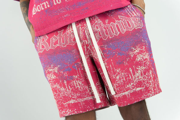 MEN REBEL MINDS HOT PINK STAND ALONE TAPESTRY WITH RHINESTONES SHORTS