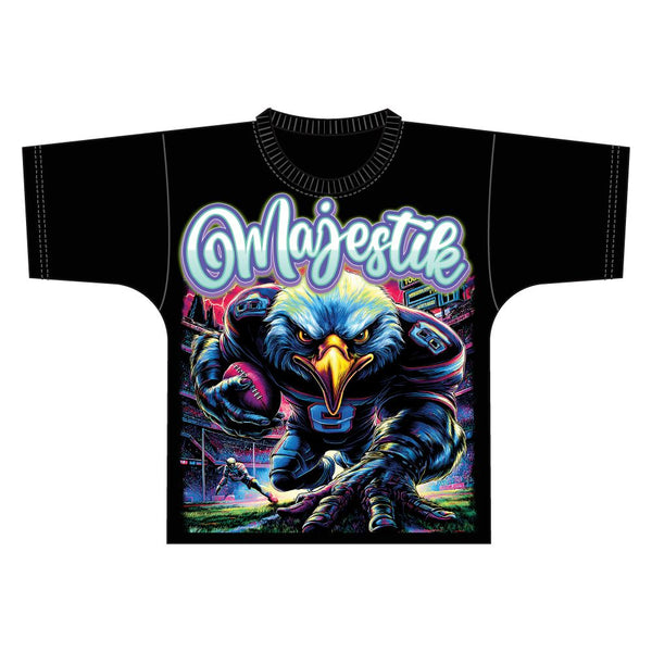 MEN MAJESTISK BLACK FOOTBALL BIRD F. TERRY DTG PRINT FRONT AND BACK RHINESTONE TEE