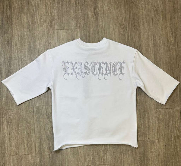 BOYS WHITE HIGHLY EXISTENCE RHINESTONE CROP TEE