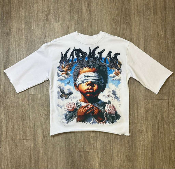 BOYS WHITE HIGHLY EXISTENCE RHINESTONE CROP TEE