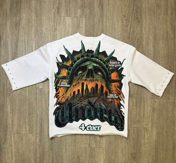 BOYS WHITE UNDRTD LIBERTY RHINESTONE CROP TEE