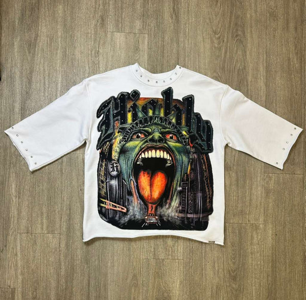 BOYS WHITE UNDRTD LIBERTY RHINESTONE CROP TEE