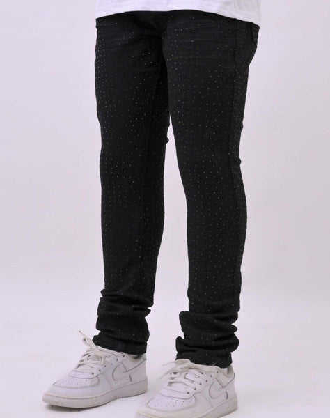 LITTLE KIDS & BOYS SKINNY JEANS - JET BLACK STONES