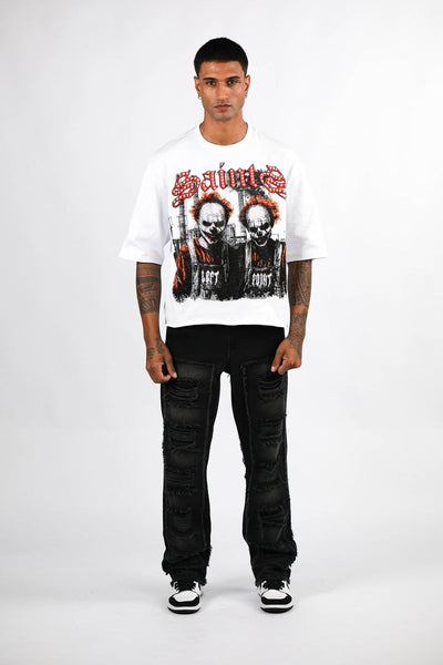 WHITE LEFT POINT CLOWN RHINESTONE TEE