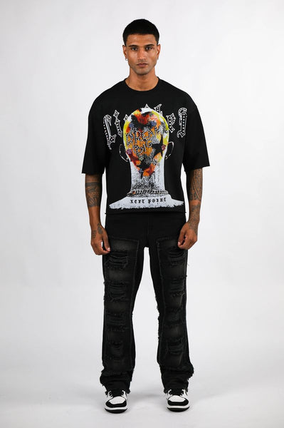 BLACK DREAM BIG RHINESTONE CROP TEE