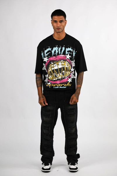 BLACK HEAVEN RECORDS RHINESTONE CROP TEE