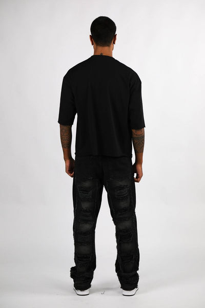 BLACK DREAM BIG RHINESTONE CROP TEE
