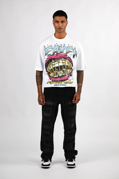 WHITE HEAVEN RECORDS RHINESTONE CROP TEE