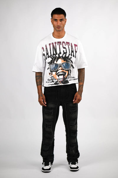 WHITE SAINT START RHINESTONE TEE