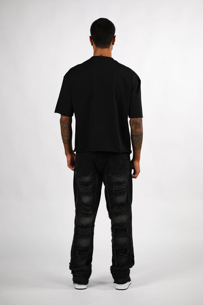 BLACK WEST SIDE RHINESTONE CROP TEE
