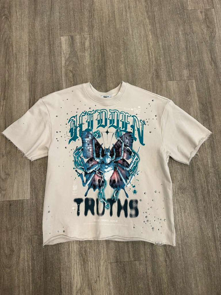 BOYS KHAKI HIDDEN TRUTH RHINESTONE CROP TEE