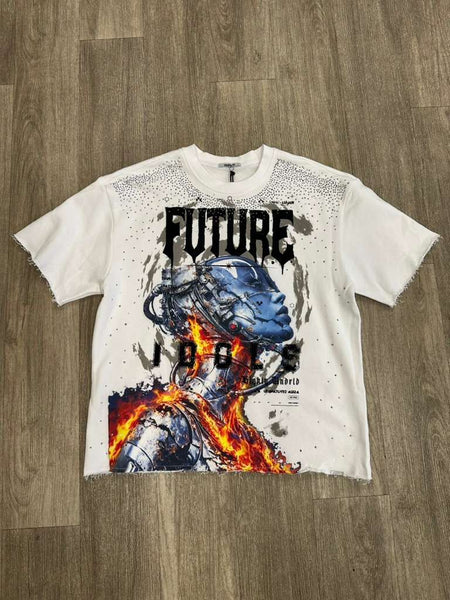 MEN WHITE FUTURE IDOLS STUDDED CROP TEE